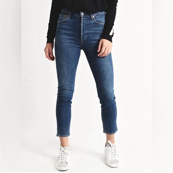 Agolde Nico High Rise Slim Fit Cropped Button Fly Jeans - Size 27
